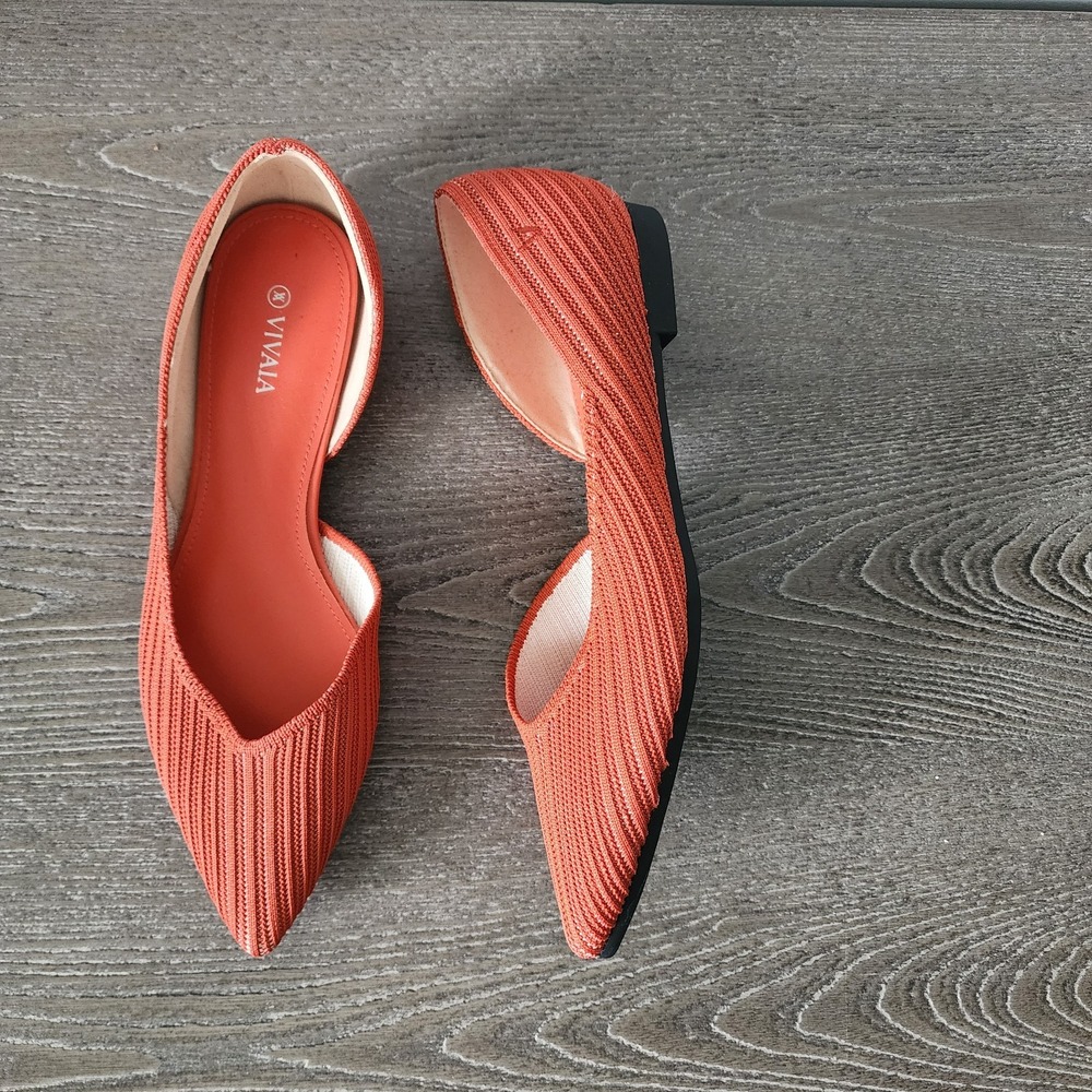 VIVAIA Melia Flats EU 38 US 7/7.5 Coral Orange Knit Pointed Toe D'Orsay Coastal